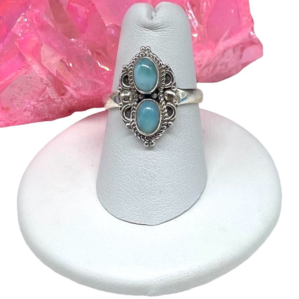 Larimar Ring Size 7 Solid 925 Sterling Silver Blu… - image 1